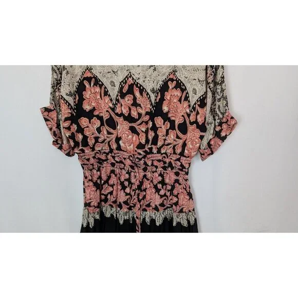 Vintage 90 Y2K Carol Little 12 Maxi Dress Patchwork Floral Tie Front Bohemian - Picture 4 of 14